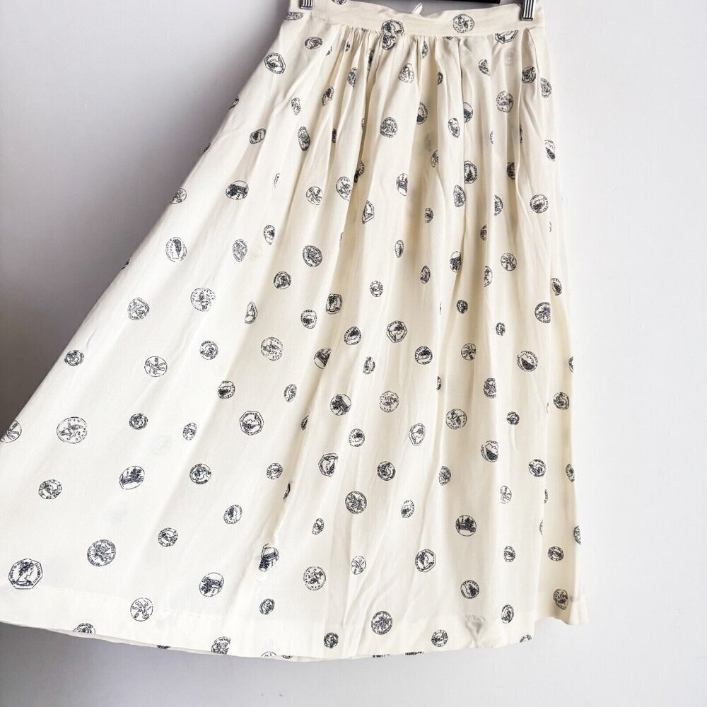 Perry Ellis Portfolio Coin Print Silk Blend Midi Skirt 6 - Picture 2 of 13